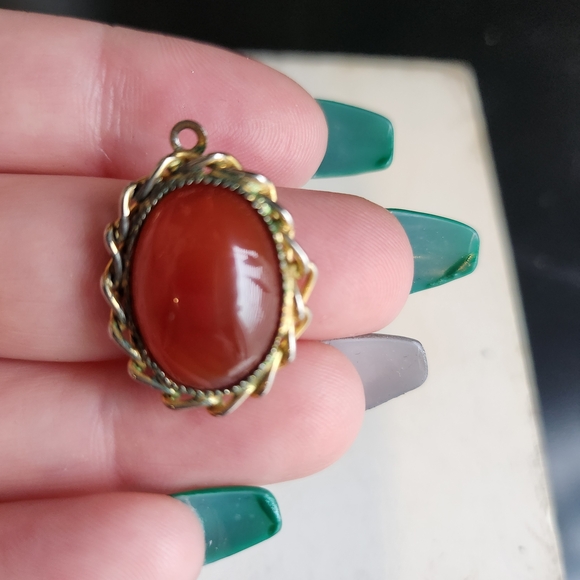 Dainty Gemstone Pendants Gold Tone Black Tiger's Eye And Carnelian - Picture 5 of 9